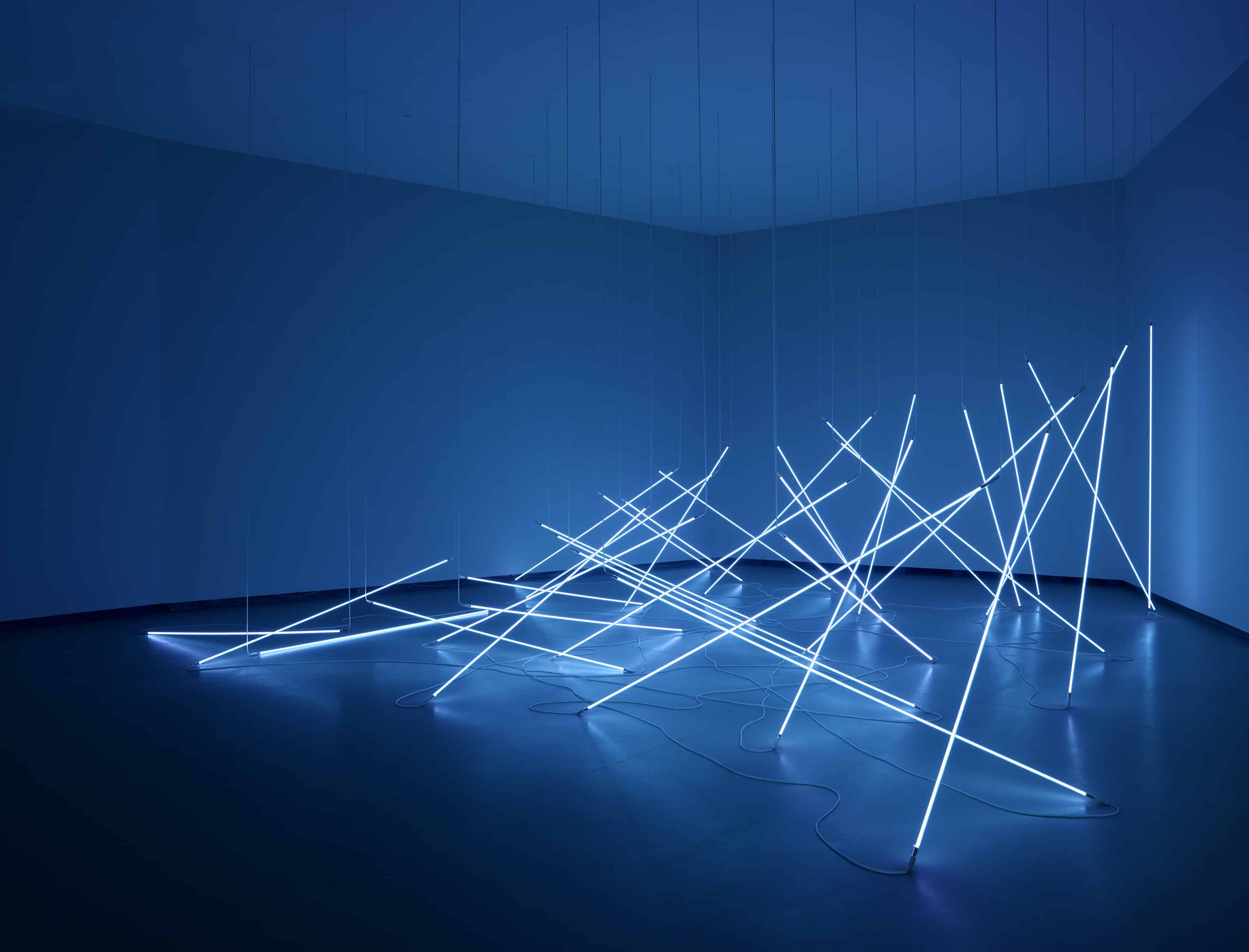 François Morellet, vue d’installation, accrochage "Au diapason du monde" - Nouvelle sélection de notre Collection, galerie 6, Fondation Louis Vuitton, Paris, du 11 avril au 27 août 2018. © Adagp, Paris, 2018. © Fondation Louis Vuitton / Marc Domage